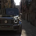 Luxury Mercedes Maybach G650 Landaulet On Historic Commercial Street With Cobblestone Road And Ancient Buildings