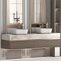 Elegant Modern Bathroom Vanity With Marble Countertop Double Sinks Gold Fixtures And Mirrors