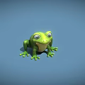 Cute Green Frog 3D Model on Blue Background with Animated Features 3d model