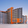 Modern Office Building Exterior Design With Gray And Orange Facade And Glass Windows Multi Story