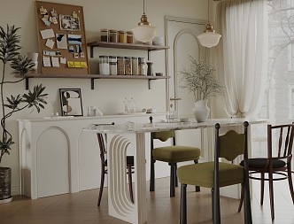 French Home Restaurant French Dining Table and Chair Middle Style Restaurant French Sideboard Middle Style Sideboard Cream Style Restaurant 3d model