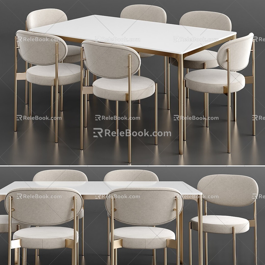 Table and Chair Combination West Elm 3d model