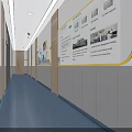 Modern Office Corridor Interior Design With Wall Display Boards And Information Graphics 3d model