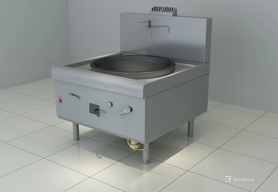 Commercial Stainless Steel Wok Stove With Control Panel For Restaurant Kitchen 3d model 