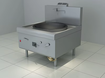Commercial Stainless Steel Wok Stove With Control Panel For Restaurant Kitchen 3d model