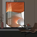 Modern Interior With Large Abstract Painting Brown Chair And Decorative Vase