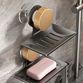Modern Bathroom Accessories Metal Storage Rack With Wooden Holders Soap Dish And Marble Wall