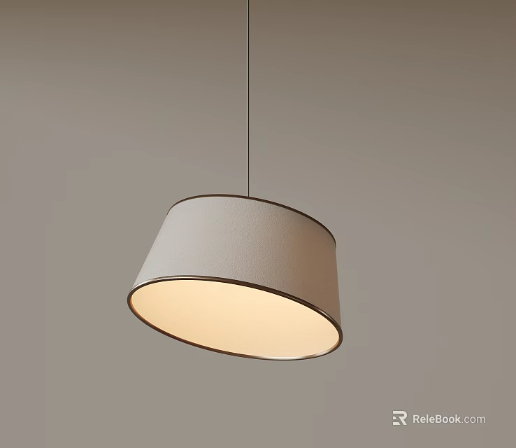 Minimalist White Pendant Light With Round Linen Shade Illuminated Against Gray Wall Background 3d model 