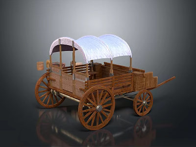 Vintage Wooden Carriage With White Canopy And Classic Wooden Wheels Structure 3d model