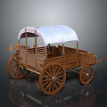 Vintage Wooden Carriage With White Canopy And Classic Wooden Wheels Structure