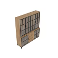 Modern Wooden Bookcase With Black Frame Glass Doors And Drawers Storage Design