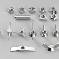 Assorted Hardware Tools Including Hex Nuts Bolts Threaded Rods And Wing Nuts 3d model