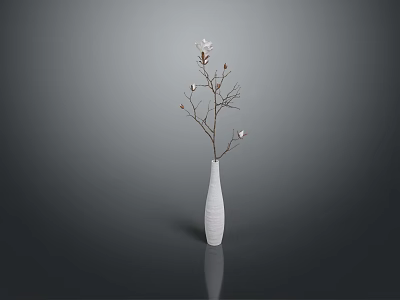 White Carved Vase Sculpture With Flower Branches Gray Background Black Surface Reflection 3d model