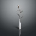 White Carved Vase Sculpture With Flower Branches Gray Background Black Surface Reflection 3d model