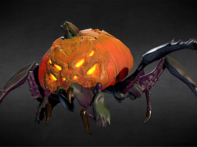 Halloween Pumpkin Spider Creature With Glowing Eyes And Spooky Spider Legs 3d model