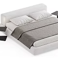 Modern Minimalist Bed Design With Gray White Bedding And Black Nightstand