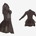 Brown Long Sleeve Dress With High Neck Ruffled Skirt And Fitted Waist Design
