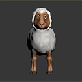 Cartoon Style Sheep Toy With White Wool And Brown Head Legs On Gray Background 3d model