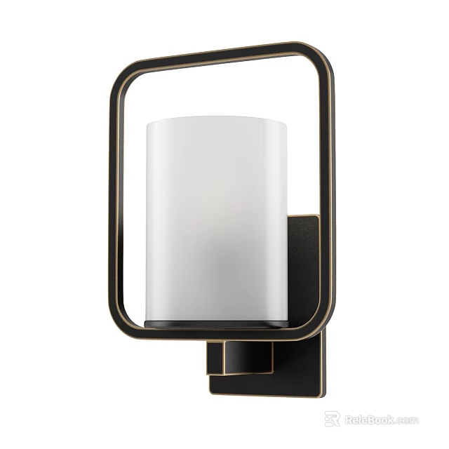 Modern Minimalist Wall Sconce With Black Metal Frame And White Cylindrical Glass Shade 3d model 