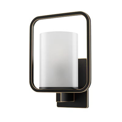 Modern Minimalist Wall Sconce With Black Metal Frame And White Cylindrical Glass Shade 3d model