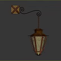 Decorative Rustic Wall Lantern Furniture With Red Metal Scroll Arm And Yellow Glass Shade