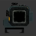 Vintage Teal Digital Camera Body Design Featuring Yellow Stripe Control Knobs And Lens