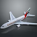 Detailed Emirates Airplane Model With White Body And Colored Tail Design