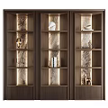 Elegant Modern Wooden Decorative Cabinet With Shelves Lighting Sculptures Books And Ornaments