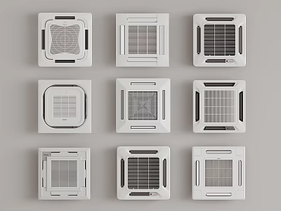 Various Design Air Conditioner Fans With Different Panel Styles And Grill Patterns 3d model