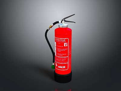 Red Fire Extinguisher With Instruction Label And Hose For Home Safety Use 3d model