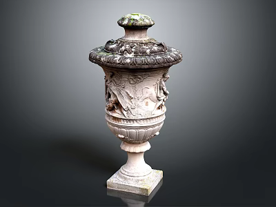 Intricate Carved Stone Urn Sculpture With Decorative Lid And Base Details 3d model