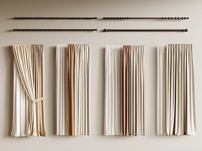 Various Colored Curtains With Different Textures And Curtain Rods For Home Window Styling 3d model