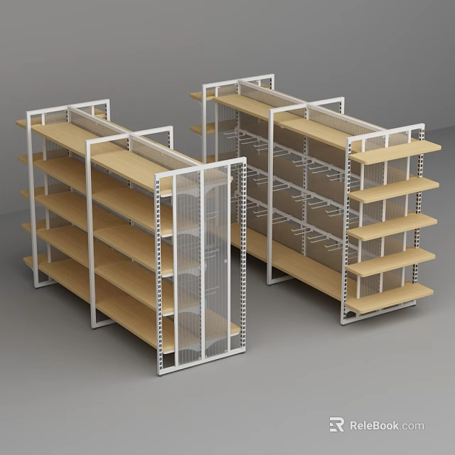 Open Storage Shelves With Metal Frame And Wooden Multi Level Layers 3d model 