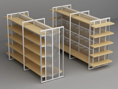 Open Storage Shelves With Metal Frame And Wooden Multi Level Layers 3d model