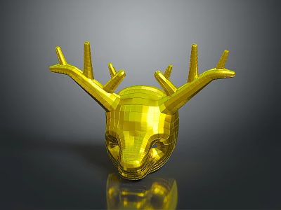 Golden Geometric Deer Head Metallic Reflective Wall Decor For Modern Home Furniture 3d model