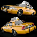 Yellow NYC Taxi Car With 3D Wireframe Model And Exterior Details