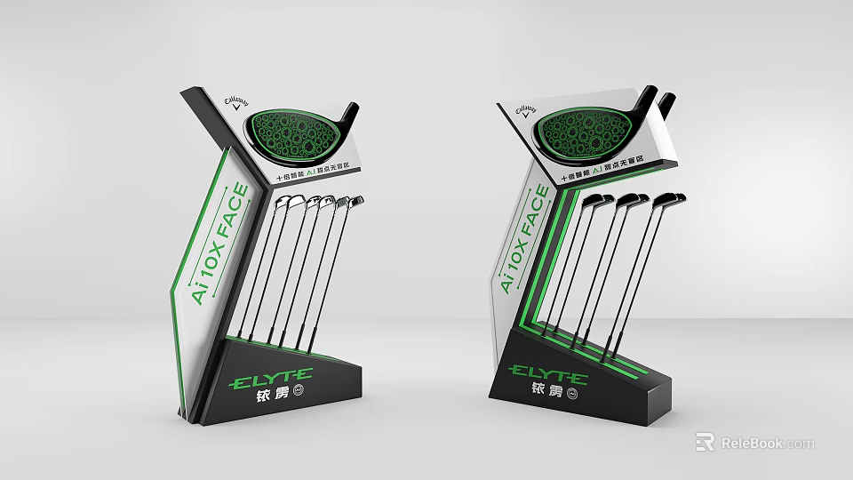 Golf Course Equipment Display With A10X FACE Golf Clubs And ELF Stand 3d model 