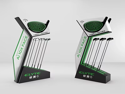 Golf Course Equipment Display With A10X FACE Golf Clubs And ELF Stand 3d model