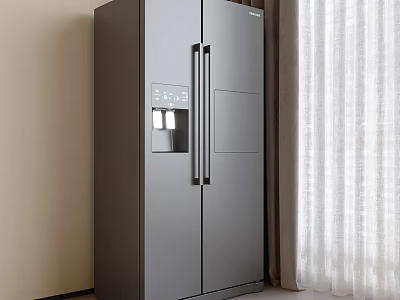 Gray Side by Side Refrigerator with Water Dispenser in Modern Kitchen Space 3d model