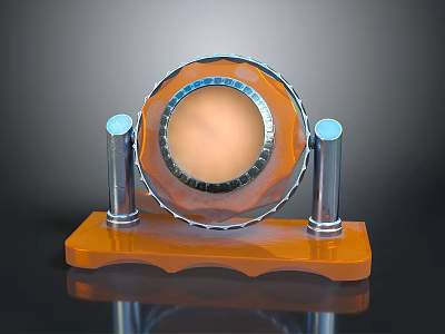 Decorative Display Stand With Orange Base Silver Pillars And Circular Frame 3d model