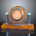 Decorative Display Stand With Orange Base Silver Pillars And Circular Frame