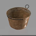 Vintage Brown Household Item Bucket With Metal Ring Handles And Textured Surface