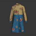 Traditional Chinese Robe With Yellow Floral Upper And Blue Decorative Lower Section