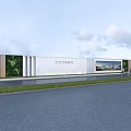Scenic Wall Design with Wooden Panels Green Plants Glass Windows along Roadside and Grass Area