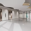 Modern Elevator Hallway Interior With Spacious Layout White Tile Walls And Bright Lighting 3d model
