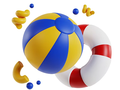 Colorful Summer Beach Items Including Blue Yellow Ball Red White Lifebuoy And Small Decorations 3d model