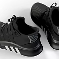 Pair Of Black Sports Shoes With White Stripes And Modern Design