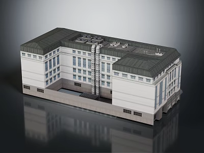 Cartoon Scene Of Modern Building With White Walls Dark Roof And Central Courtyard 3d model