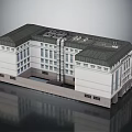 Cartoon Scene Of Modern Building With White Walls Dark Roof And Central Courtyard