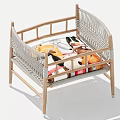 Wooden Frame Bench With Woven Sides And Colorful Decorative Cushions For Home Living